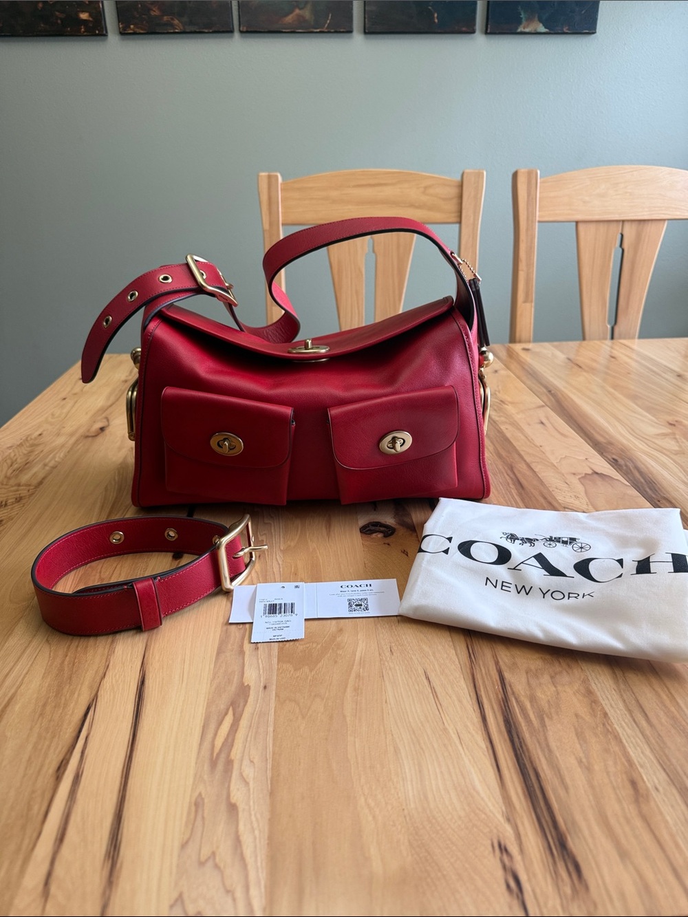 NWT Coach Natural Grain Leather Haversack Bag in Scarlet